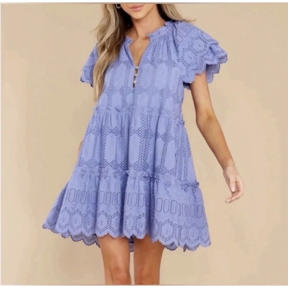 Cleobella Alma Lavender Embroidered Eyelet Mini Dress Organic Cotton Handmade S